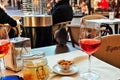 pigeons in Piazza dei Signori on the tables as normal customers